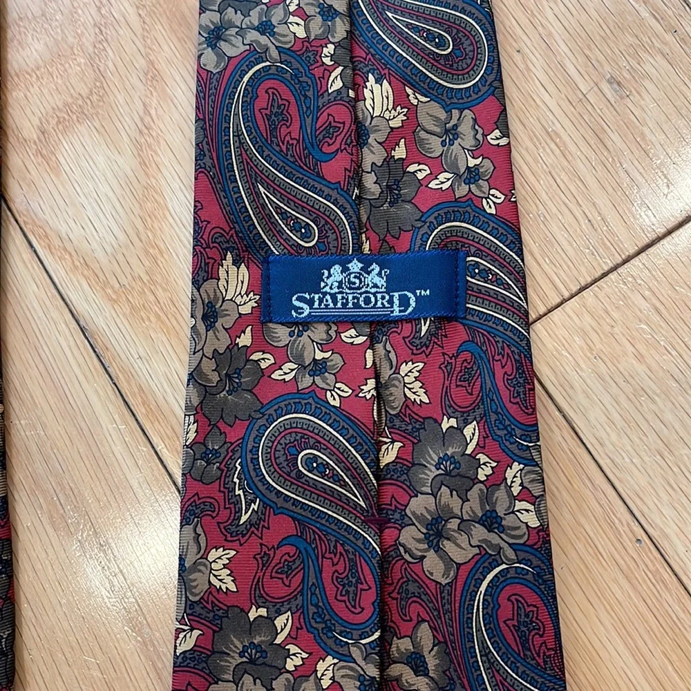 Stafford Red, Blue, & Tan Floral Paisley Silk Tie
